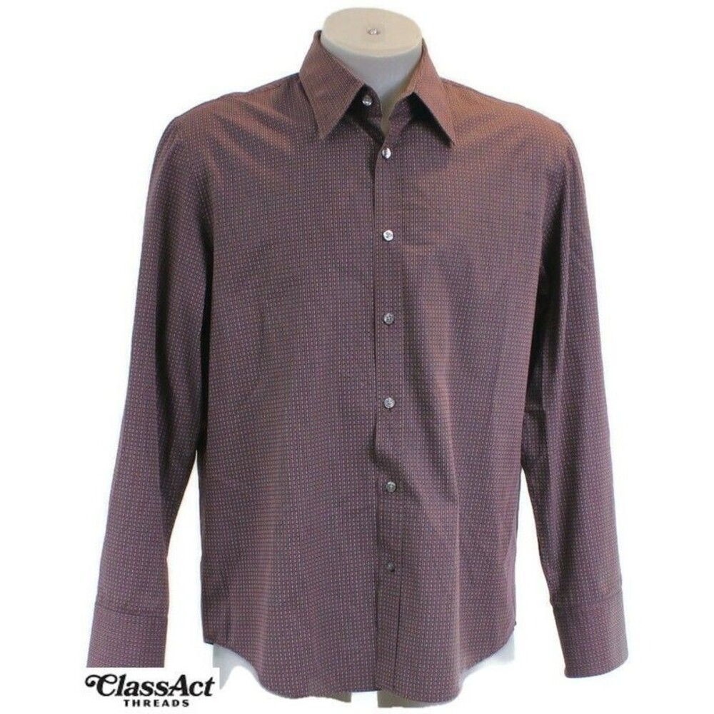 BOSS Hugo Boss Mens Fitted Long Sleeve Dress Shirt Button Down Maroon Striped XL